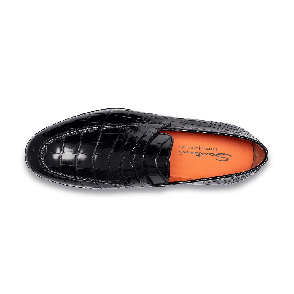 Santoni Mocassino penny da uomo in alligatore grigio In Vendita
