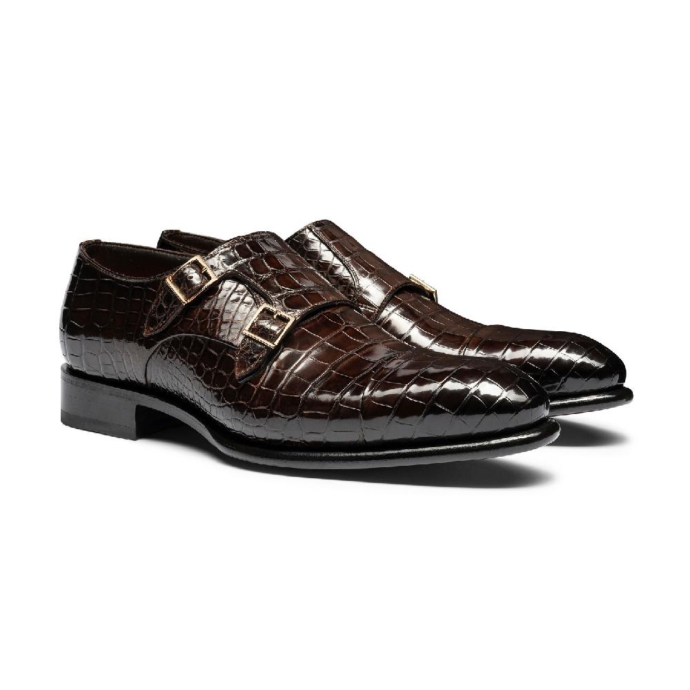 Santoni Doppia fibbia da uomo in alligatore testa di moro Offerte speciali