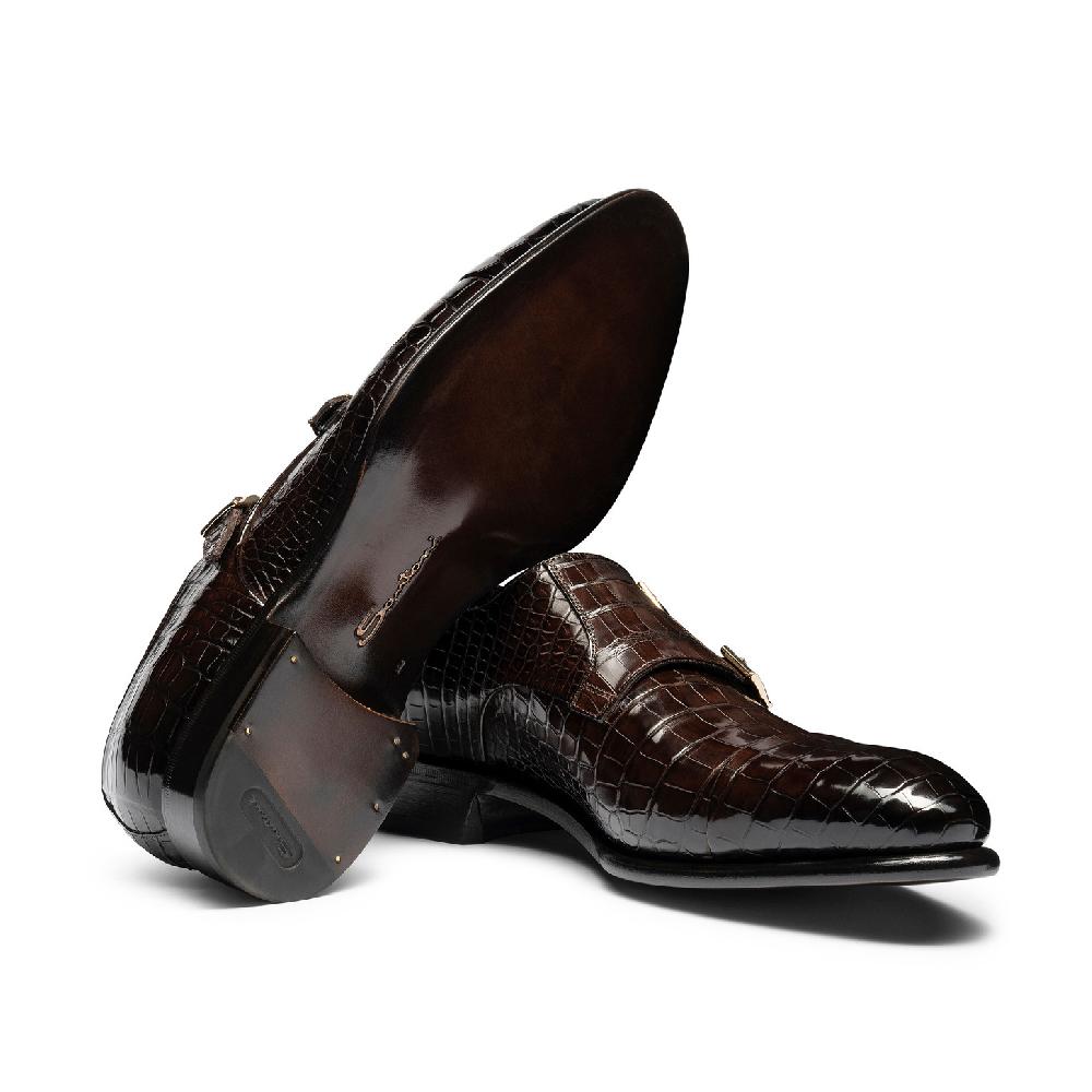 Santoni Doppia fibbia da uomo in alligatore testa di moro Offerte speciali