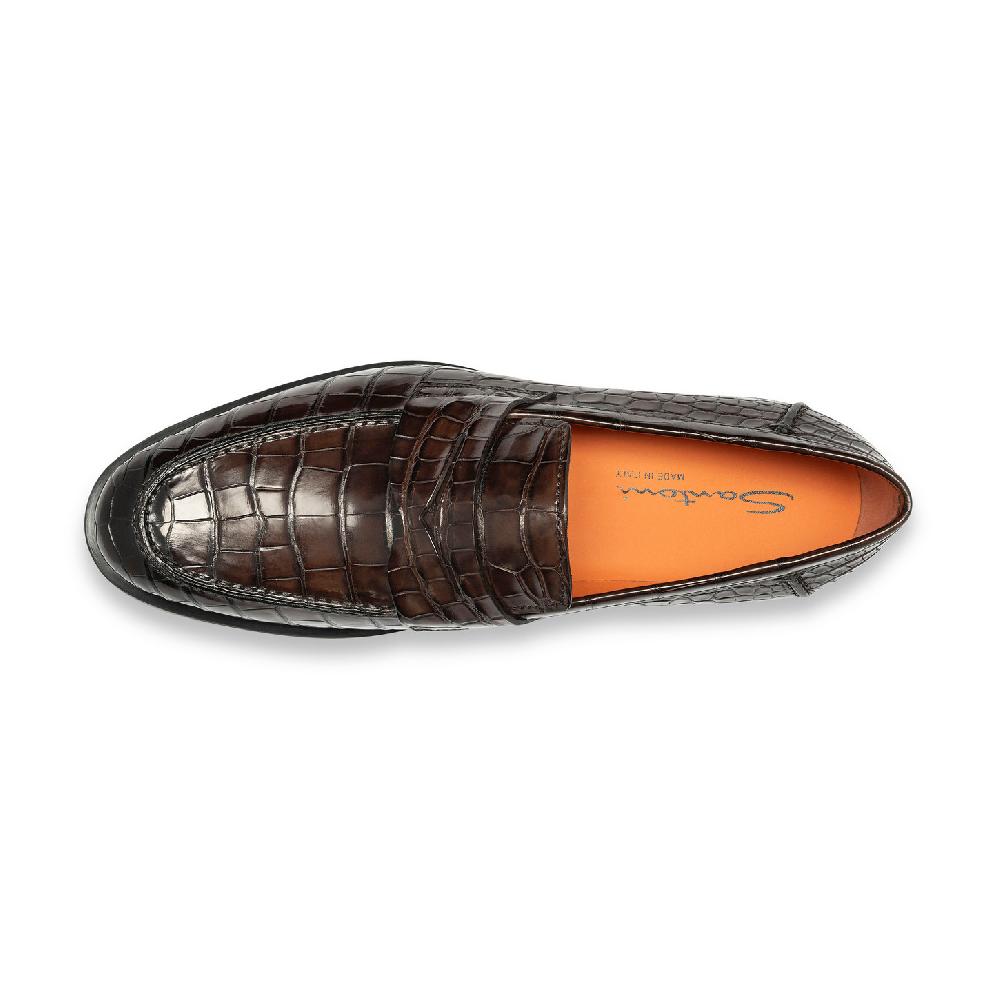 Santoni Mocassino penny da uomo in alligatore testa di moro In Saldo