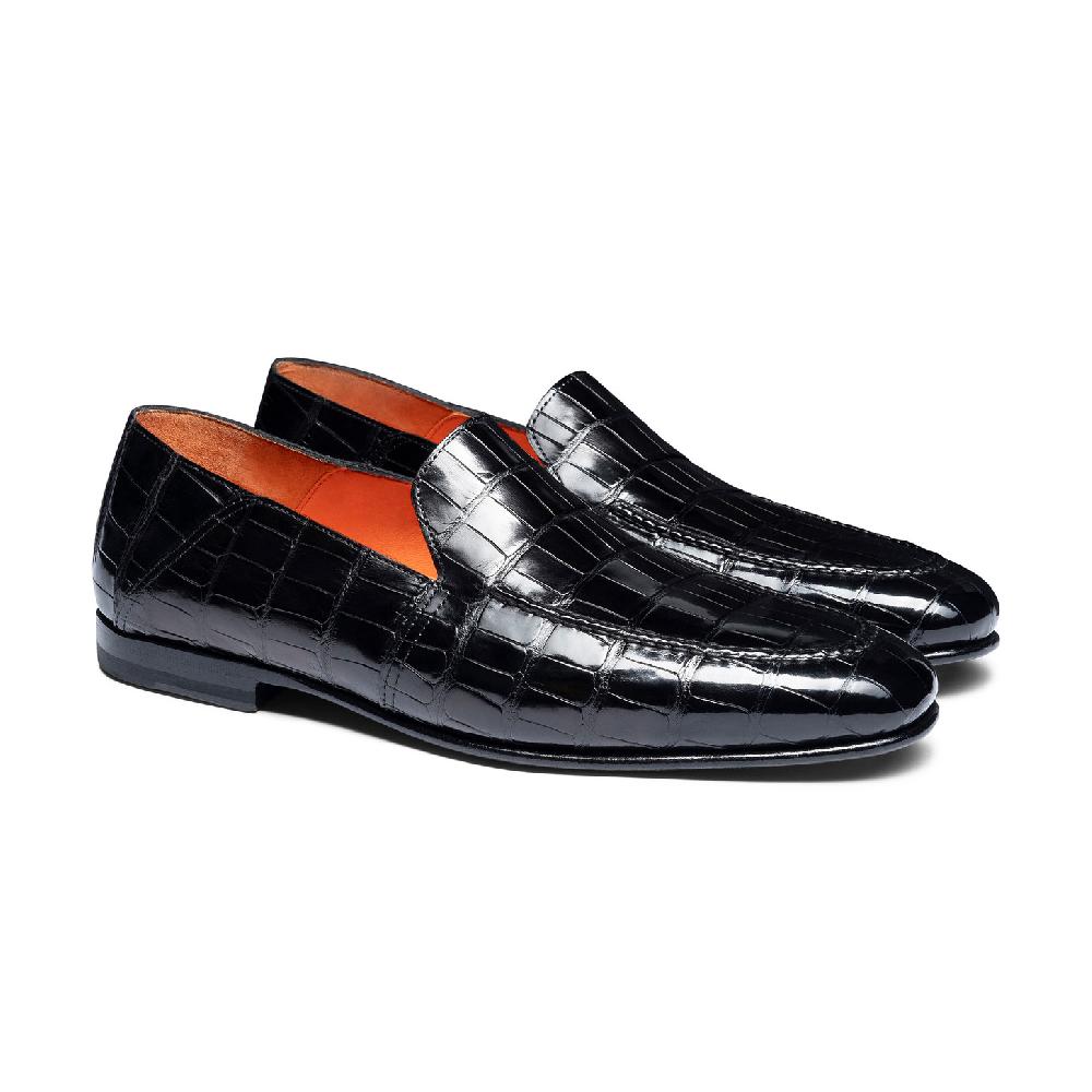 Santoni Mocassino da uomo in alligatore nero Prezzo basso