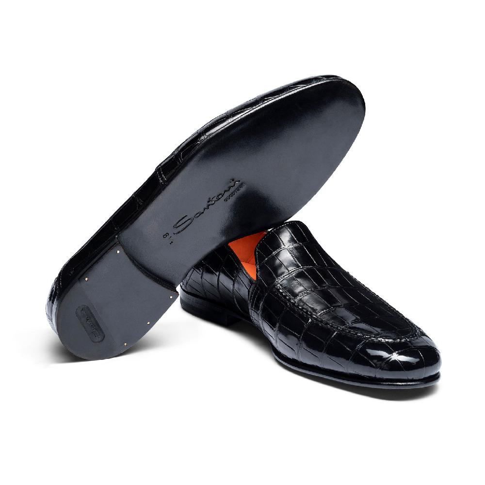 Santoni Mocassino da uomo in alligatore nero Prezzo basso