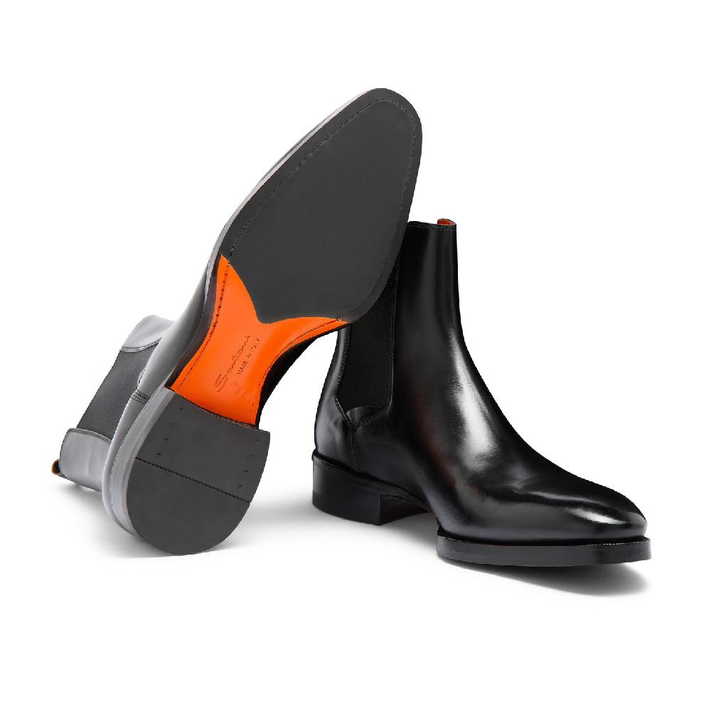 Santoni Stivaletto chelsea da uomo in pelle anticata nera 2025