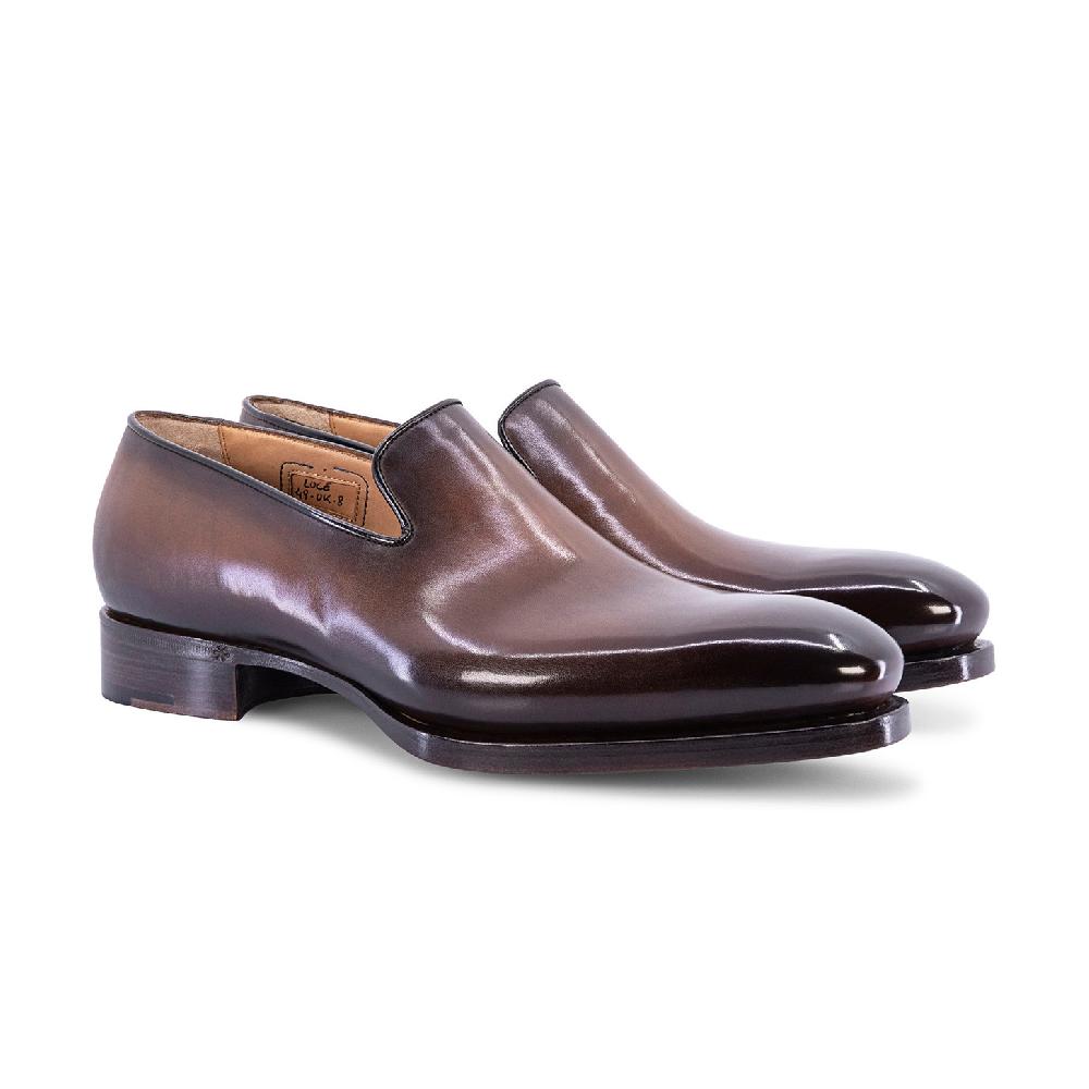 Santoni Mocassino Uniqua da uomo in pelle anticata marrone In Linea