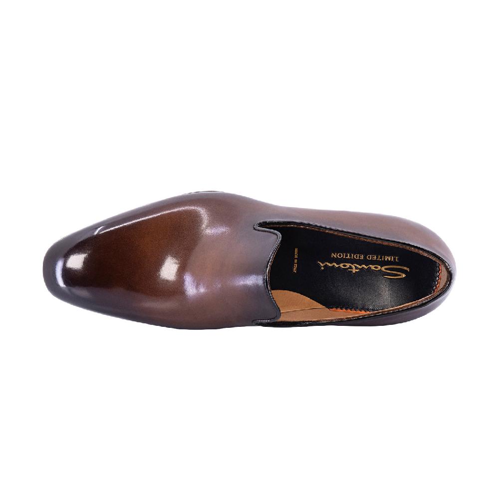 Santoni Mocassino Uniqua da uomo in pelle anticata marrone In Linea