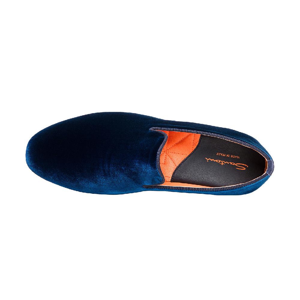 Santoni Pantofola da uomo in velluto blu Qualità