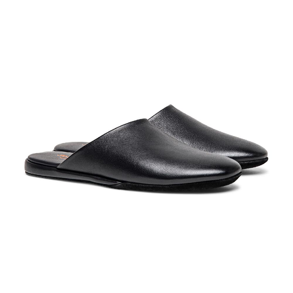 Santoni Pantofola da uomo in pelle nera Vendita