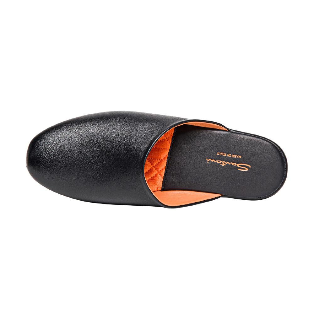 Santoni Pantofola da uomo in pelle nera Vendita