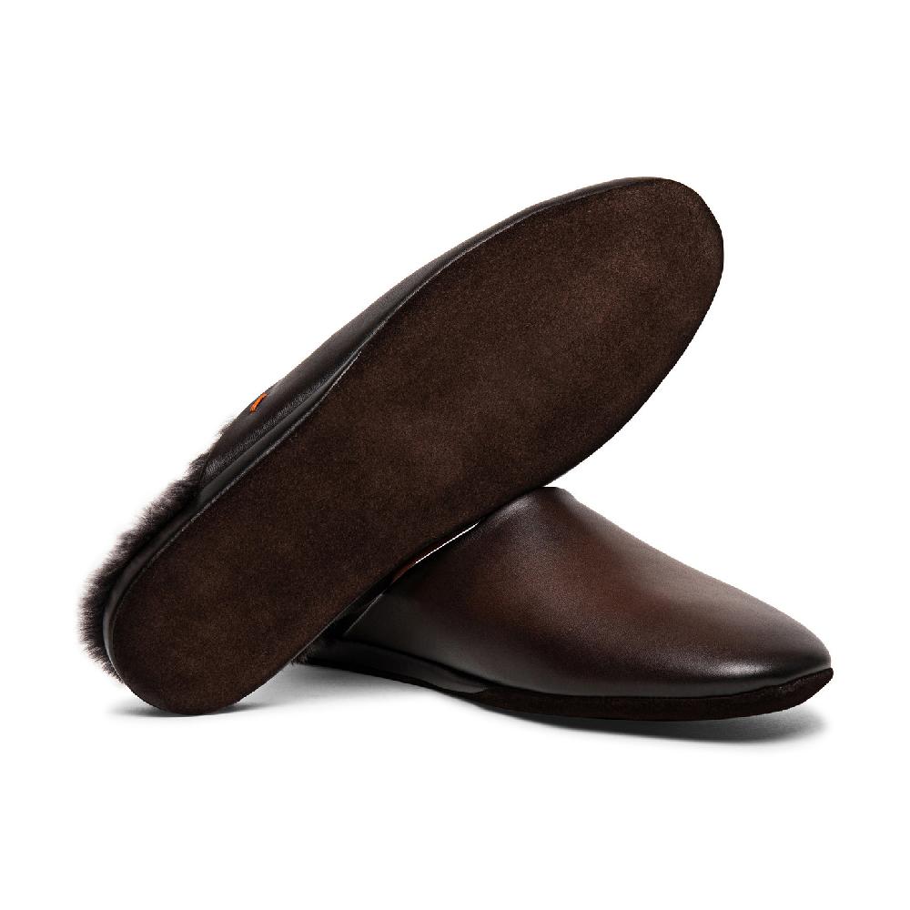 Santoni Pantofola da uomo in pelle anticata marrone Promozione