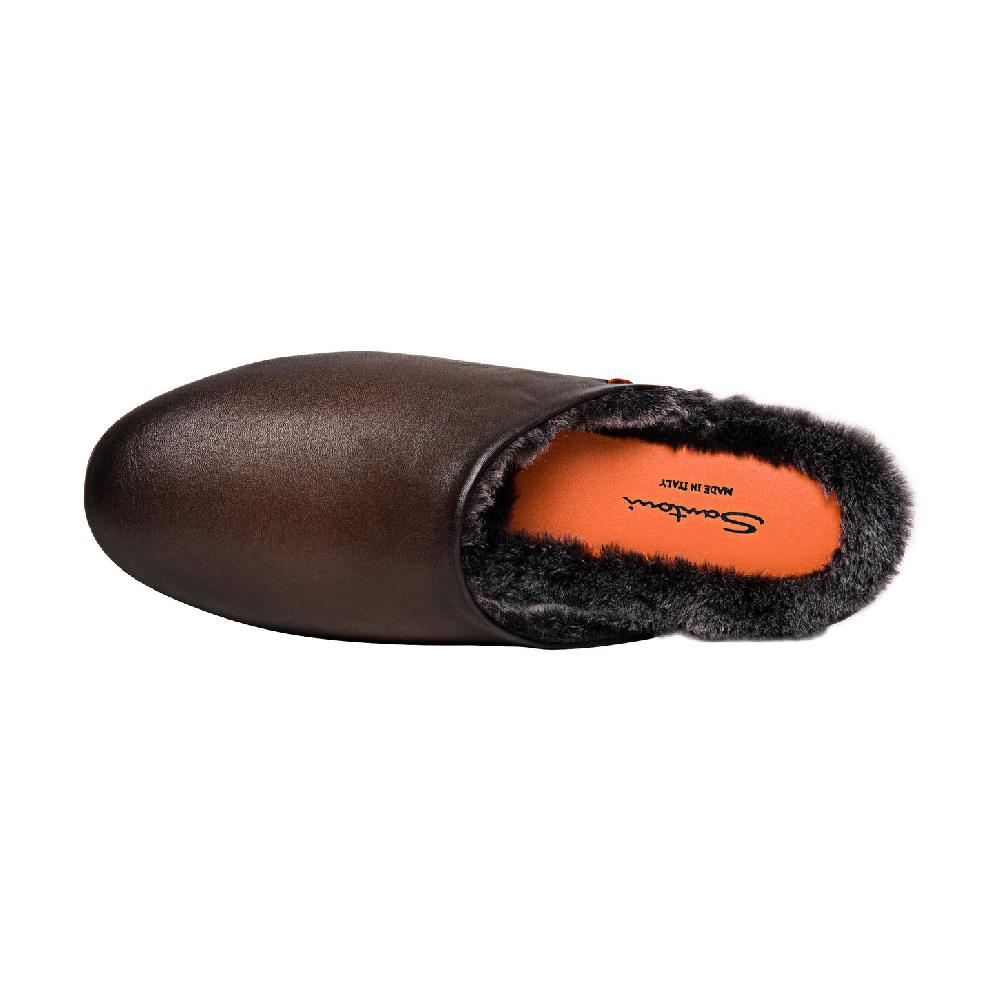 Santoni Pantofola da uomo in pelle anticata marrone Promozione