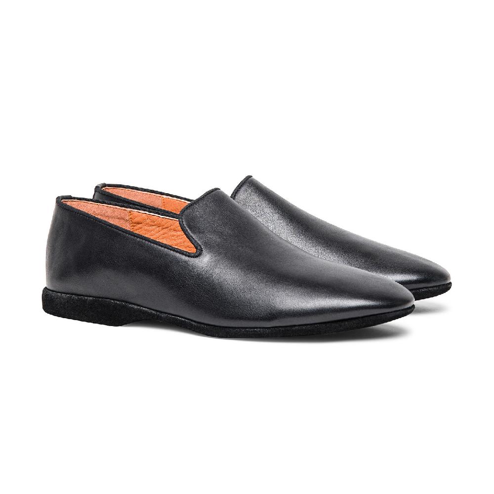 Santoni Pantofola da uomo in pelle nera Spedizione Gratuita