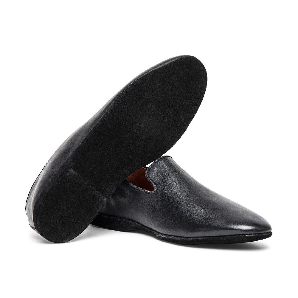 Santoni Pantofola da uomo in pelle nera Spedizione Gratuita
