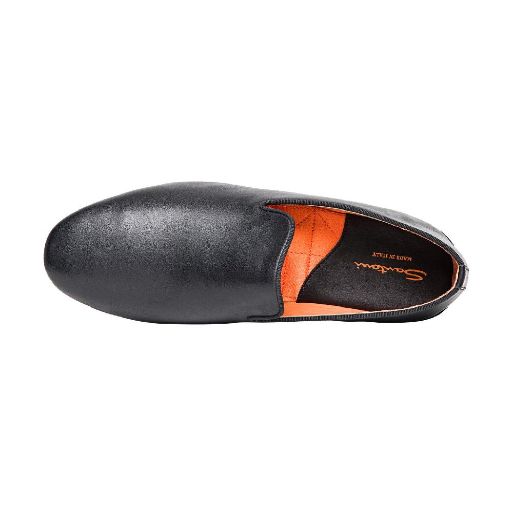 Santoni Pantofola da uomo in pelle nera Spedizione Gratuita
