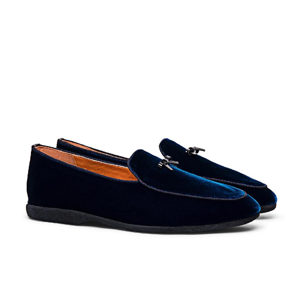 Santoni Pantofola con dettaglio fiocco da uomo in velluto blu Pezzi Unici