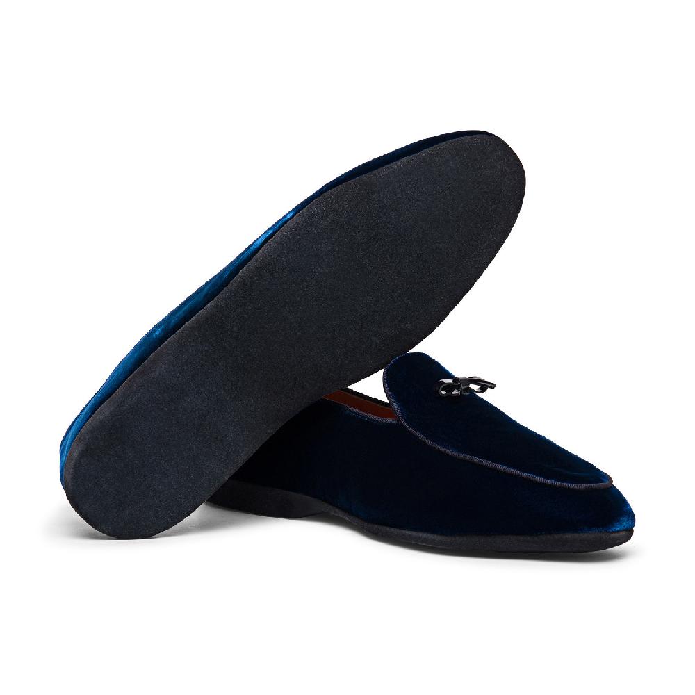 Santoni Pantofola con dettaglio fiocco da uomo in velluto blu Pezzi Unici
