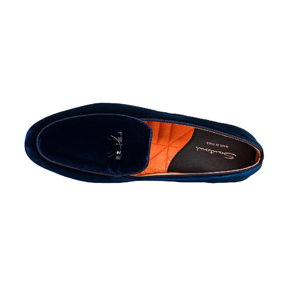 Santoni Pantofola con dettaglio fiocco da uomo in velluto blu Pezzi Unici