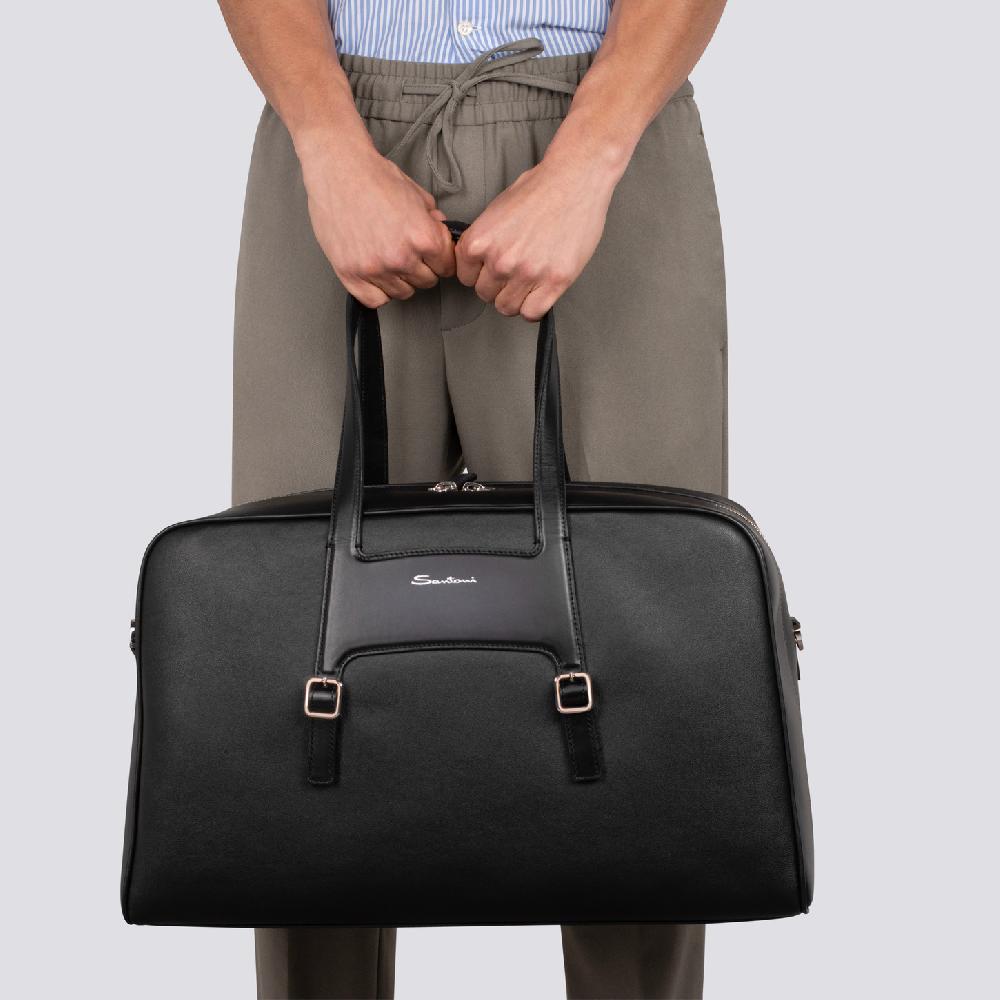 Santoni Borsa da viaggio in pelle nera Qualità Garantita
