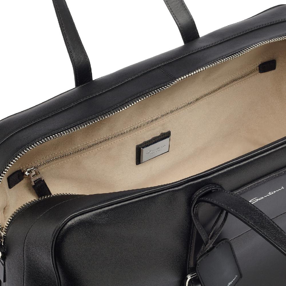 Santoni Borsa da viaggio in pelle nera Qualità Garantita