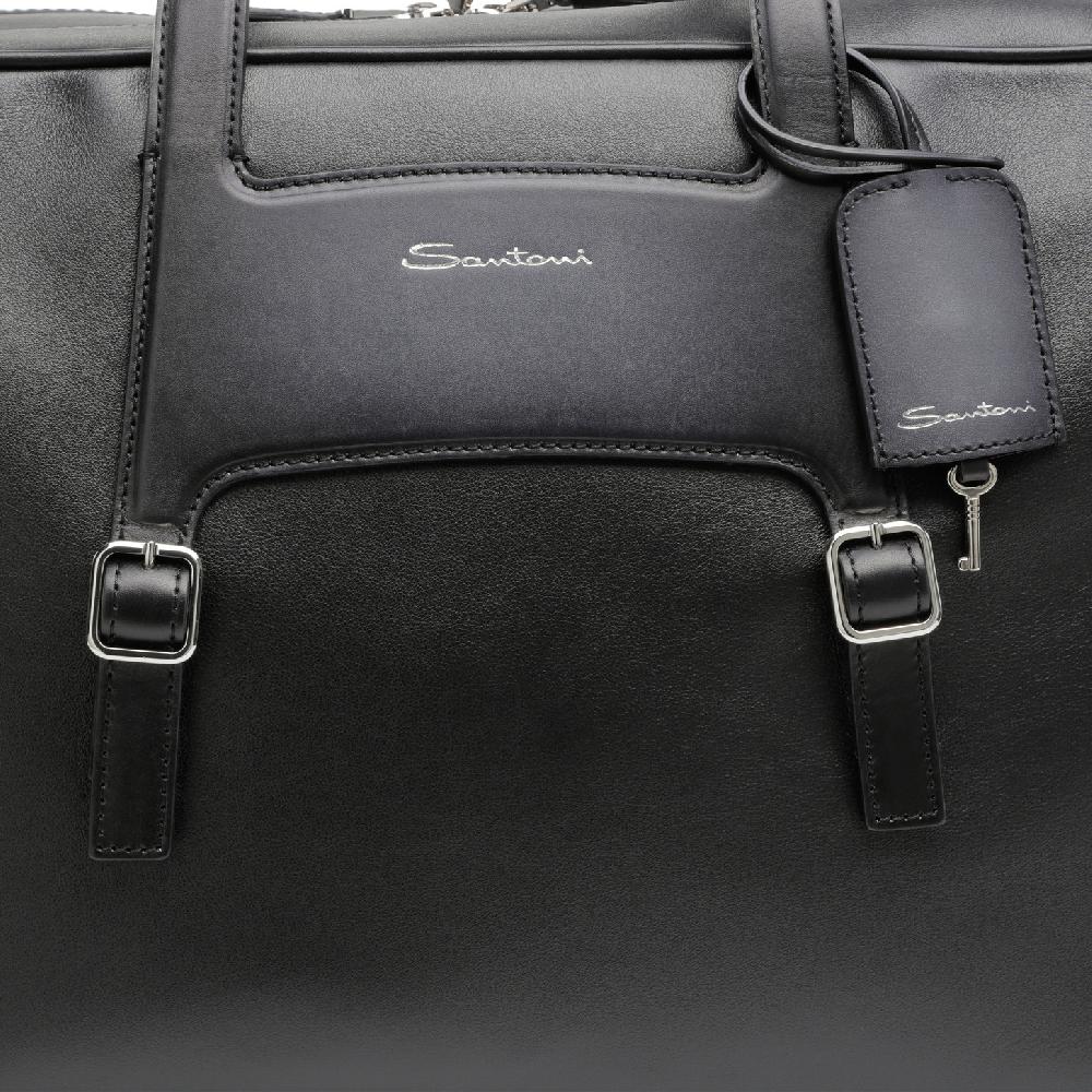 Santoni Borsa da viaggio in pelle nera Qualità Garantita