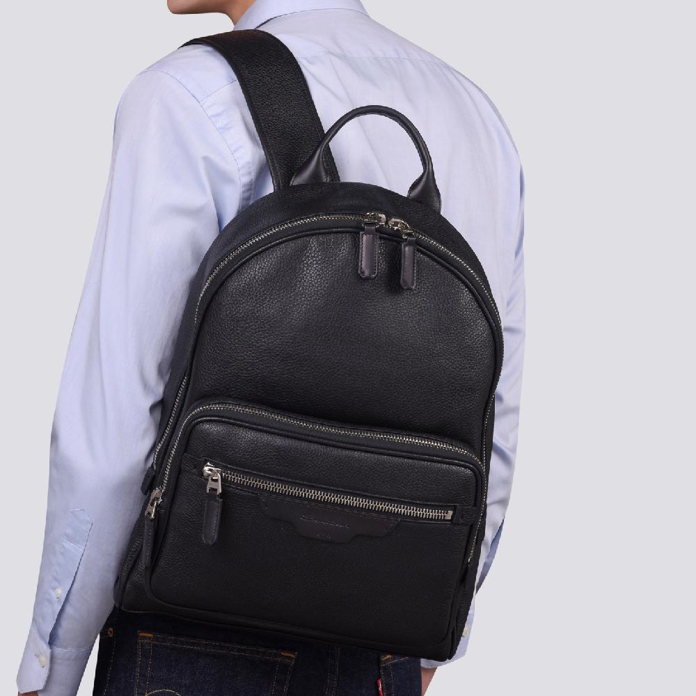 Santoni Zaino in pelle bottalata nera Negozi Online
