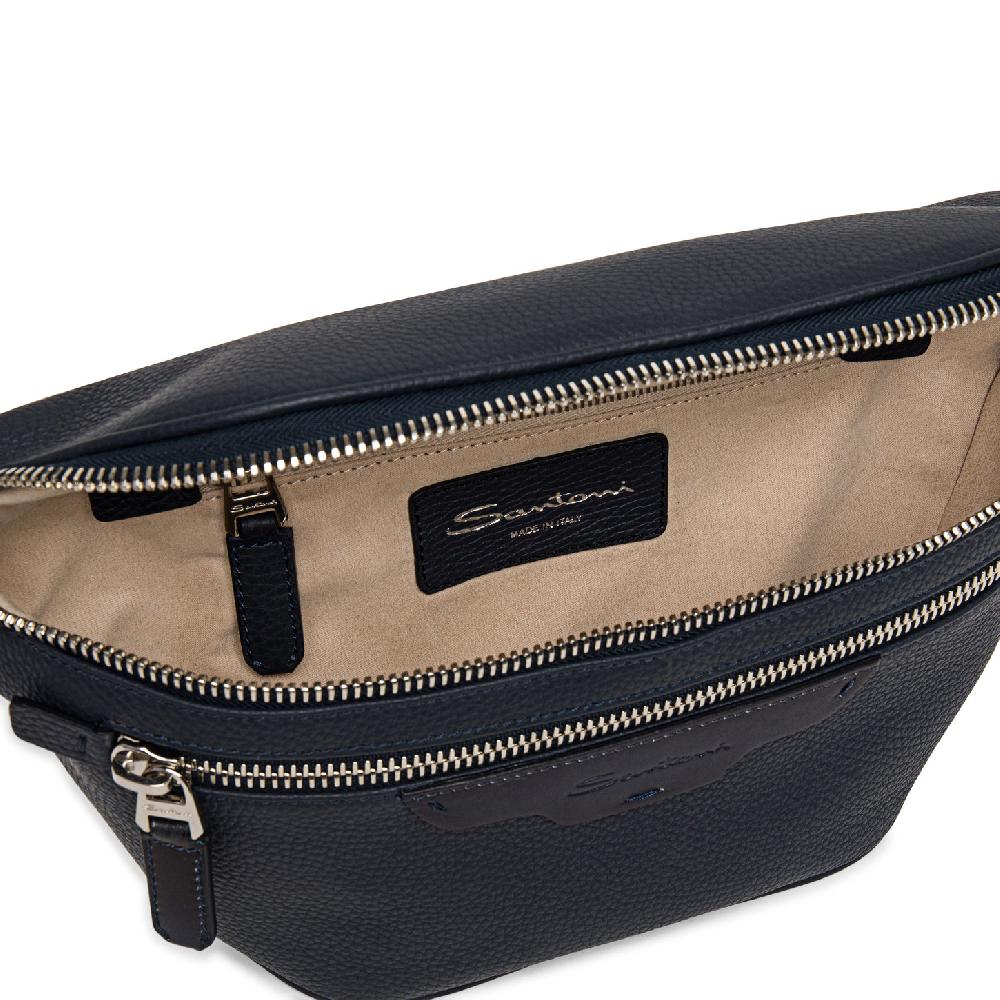 Santoni Marsupio in pelle bottalata blu Promozione Limitata