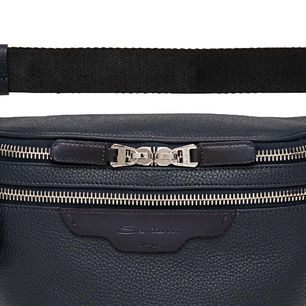Santoni Marsupio in pelle bottalata blu Promozione Limitata