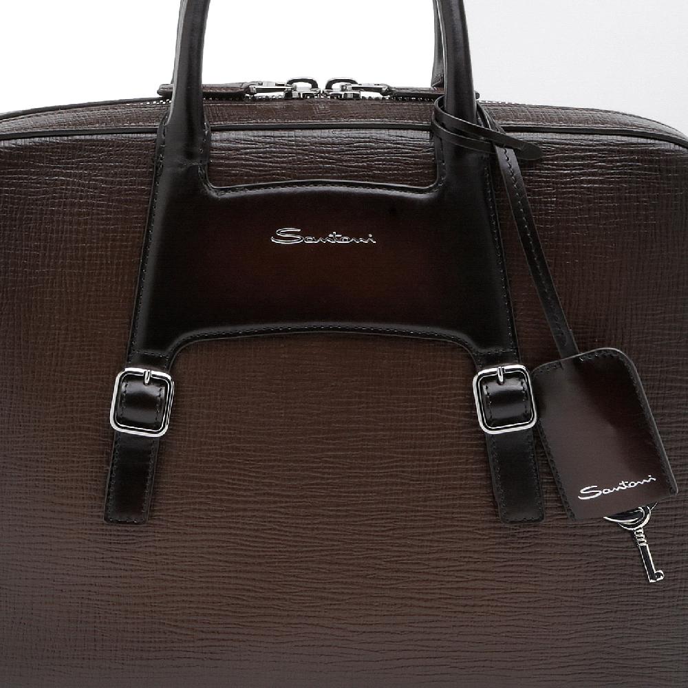 Santoni Briefcase in pelle stampata marrone Fino Al -60%