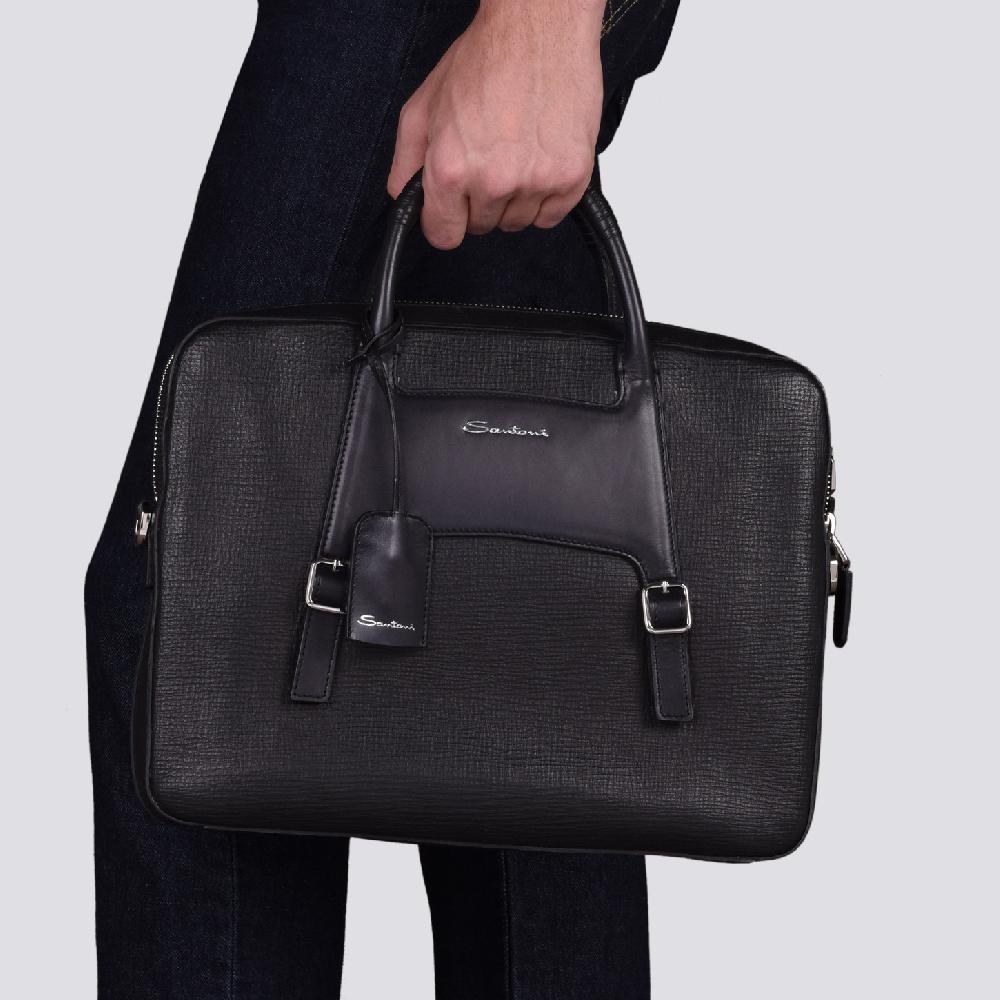 Santoni Briefcase in pelle stampata nera Shopping Online