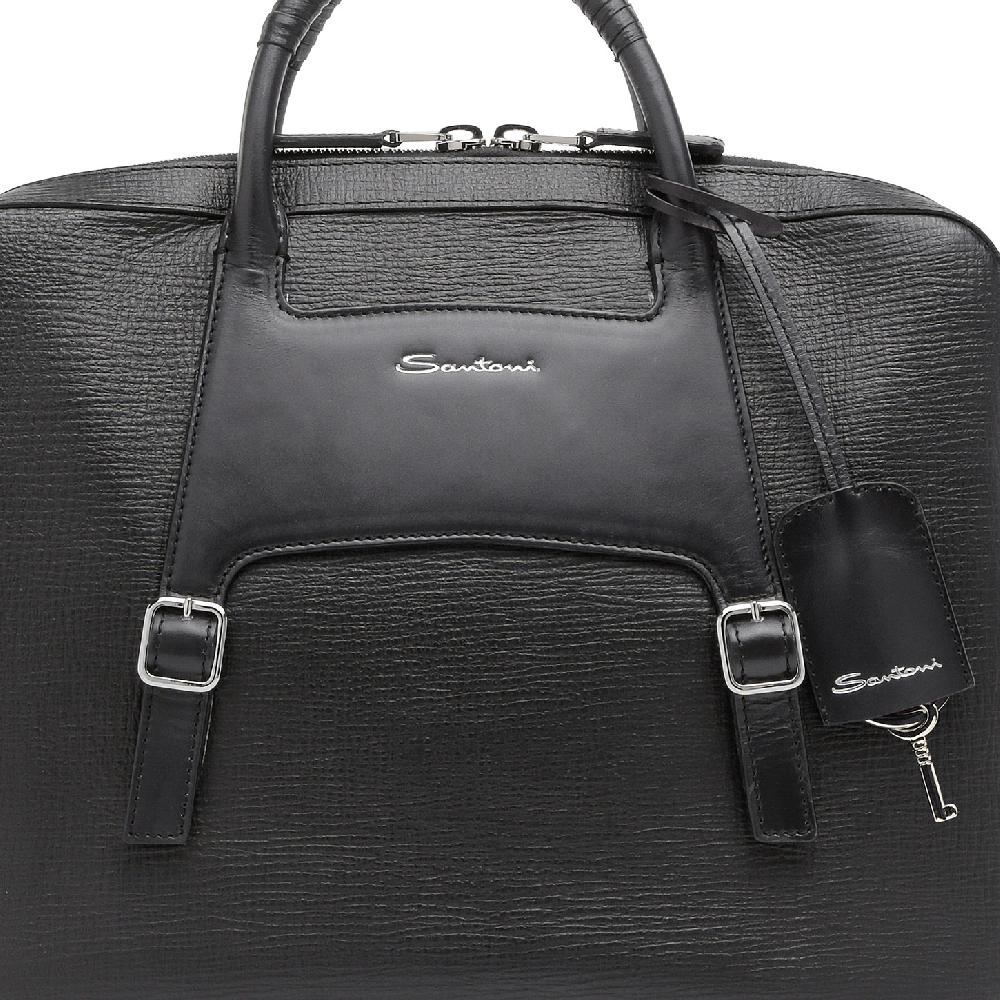 Santoni Briefcase in pelle stampata nera Shopping Online