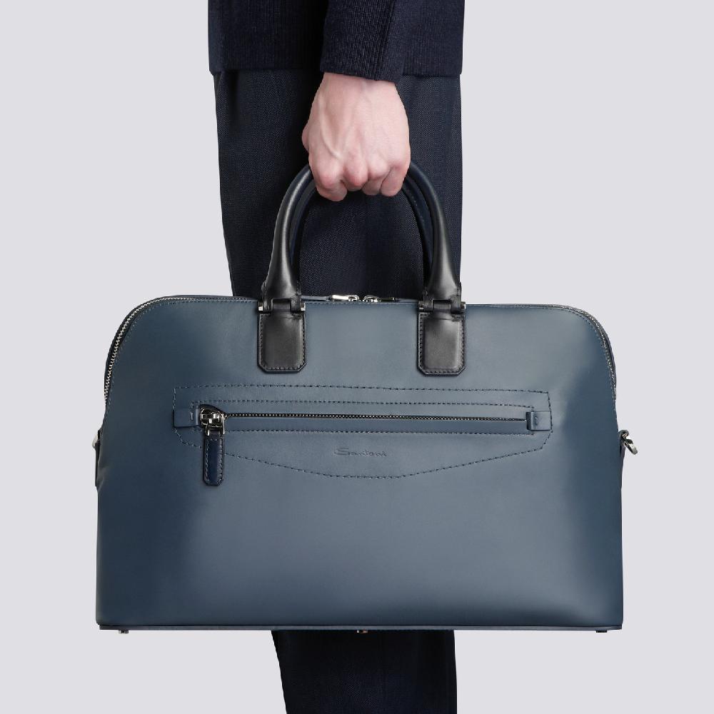 Santoni Borsa porta pc in pelle blu Prezzo Ridotto
