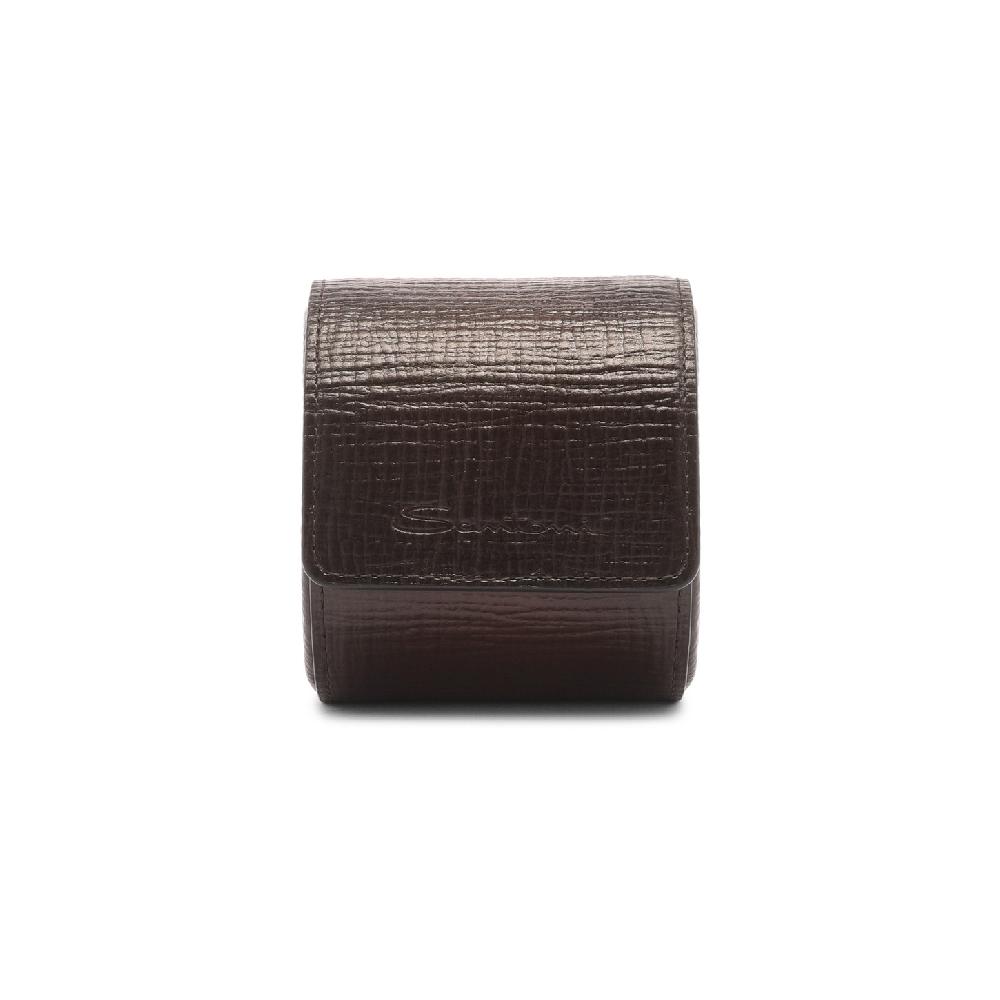 Santoni Custodia portaorologi piccola in pelle stampata marrone