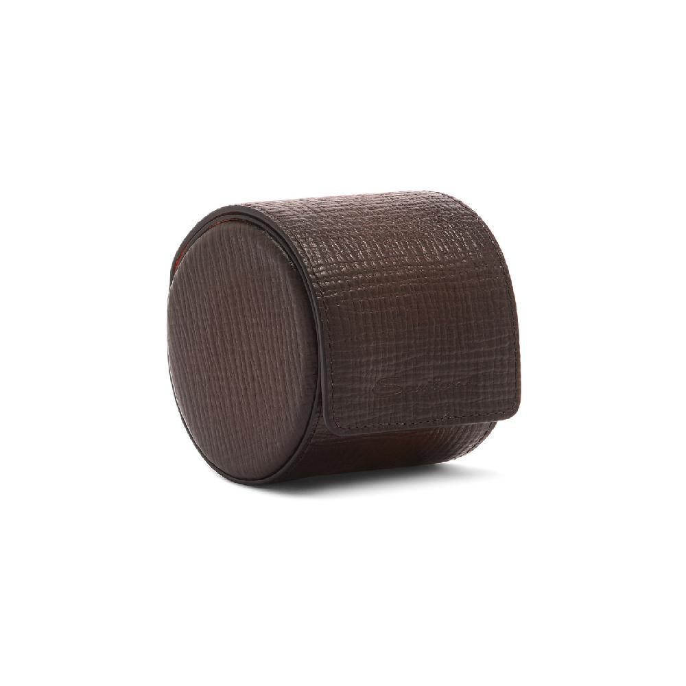 Santoni Custodia portaorologi piccola in pelle stampata marrone Sottocosto