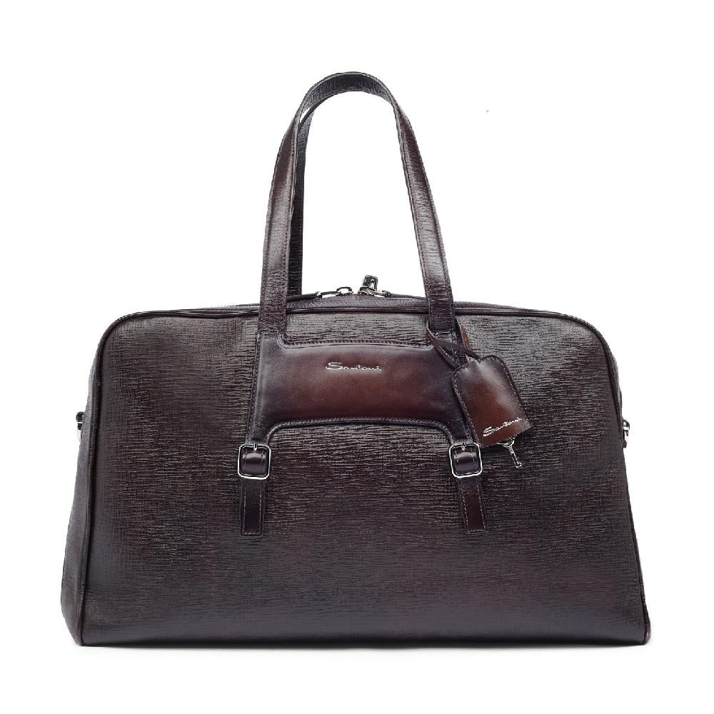Santoni Borsa da viaggio in pelle stampata marrone