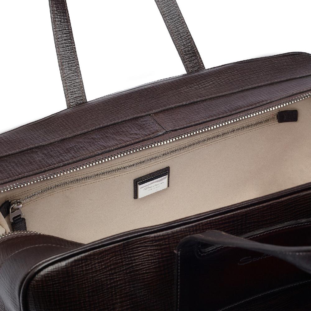 Santoni Borsa da viaggio in pelle stampata marrone Hotsell