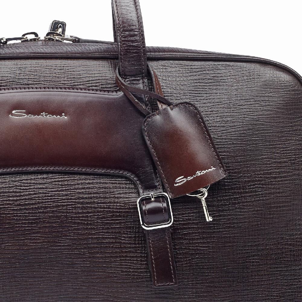 Santoni Borsa da viaggio in pelle stampata marrone Hotsell