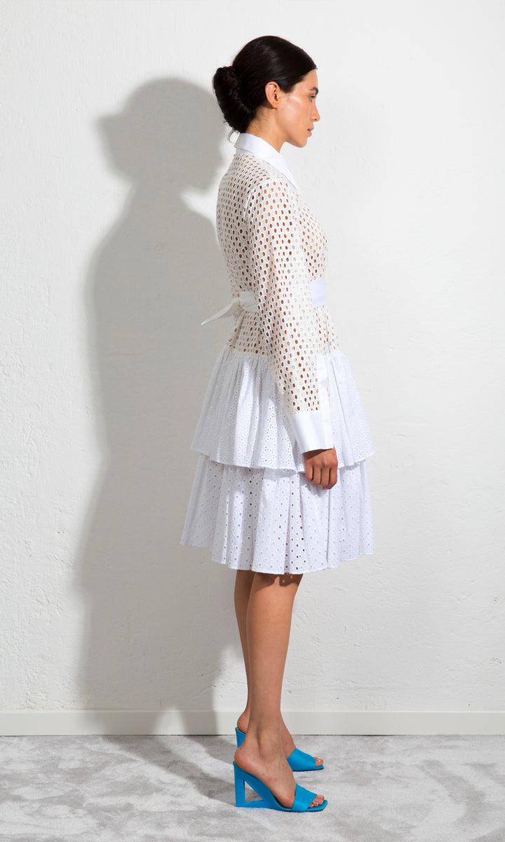 Sara Battaglia Ruffle Midi Dress Saldi Di Fabbrica