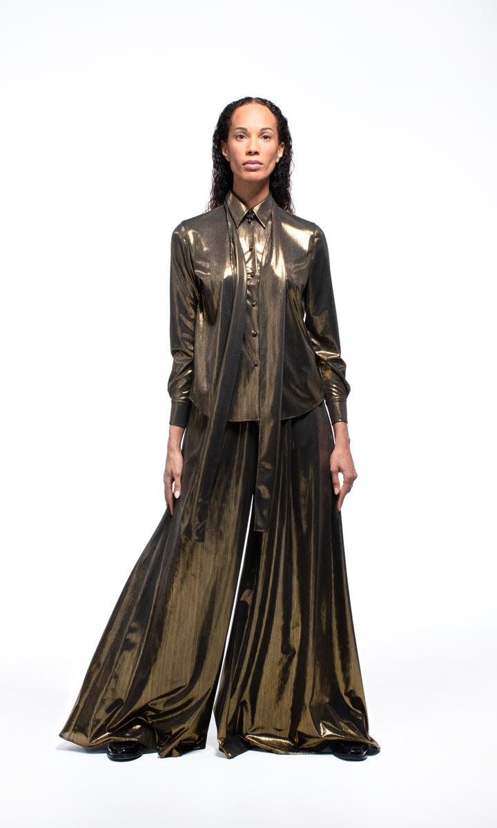 Sara Battaglia Lurex wide pants 2025