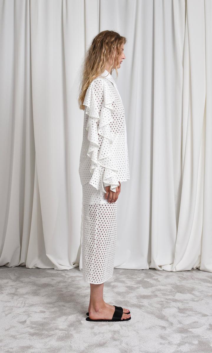 Sara Battaglia Ruffle Sleeve Shirt 2025