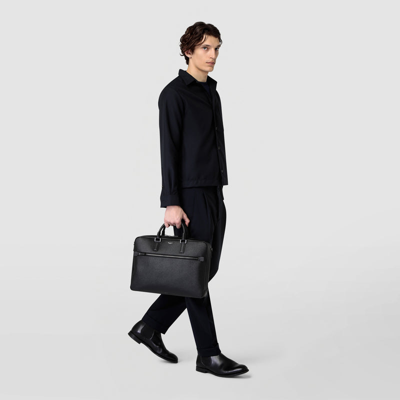 Serapian Borsa business slim in pelle evoluzione nero Vendita Economica