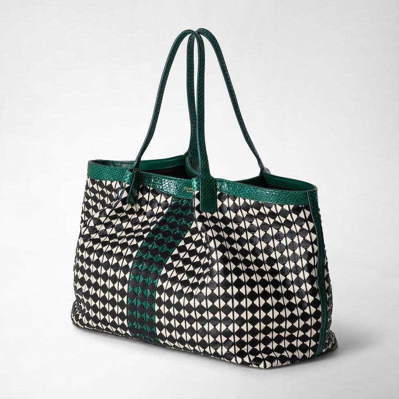 Serapian Secret tote bag mosaico elaphe black-white-emerald Convenienza
