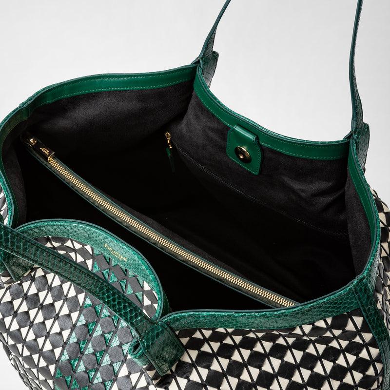 Serapian Secret tote bag mosaico elaphe black-white-emerald Convenienza