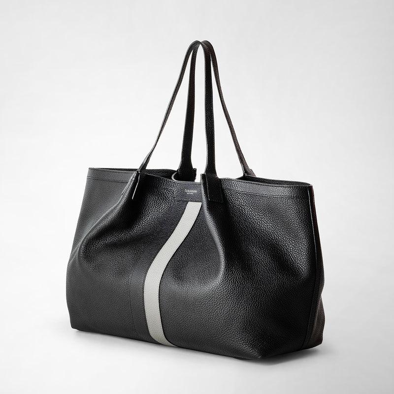 Serapian Borsa secret tote in pelle cachemire nero-asfalto 2025