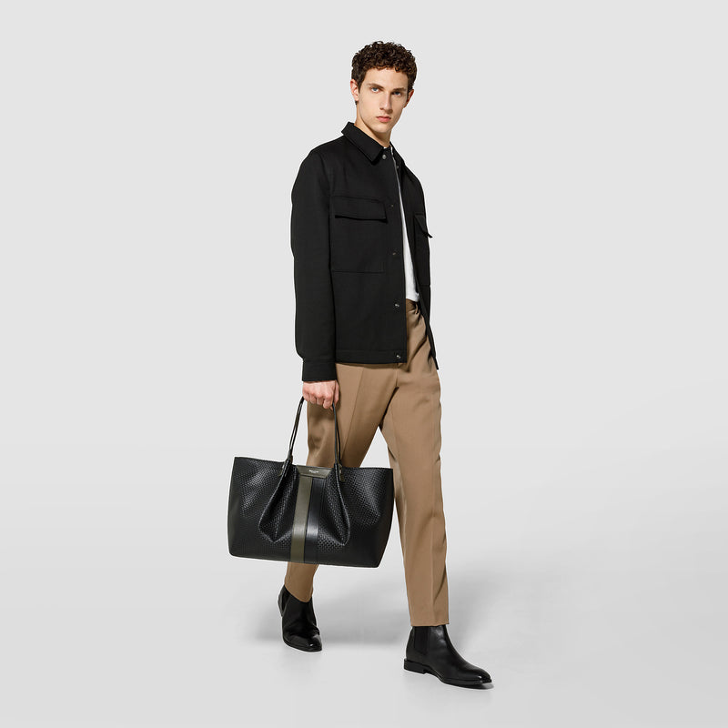 Serapian Secret tote bag in stepan eclipse black moss green