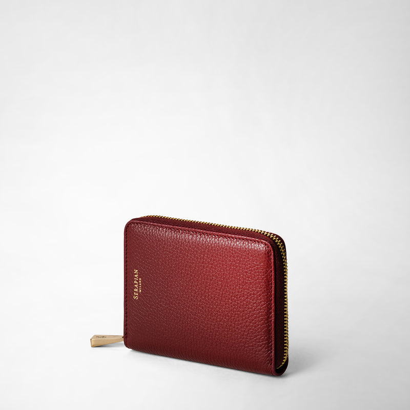 Serapian Portafoglio mini con zip in pelle rugiada burgundy Saldi Di Fabbrica