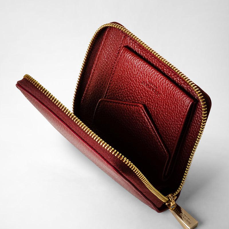 Serapian Portafoglio mini con zip in pelle rugiada burgundy Saldi Di Fabbrica