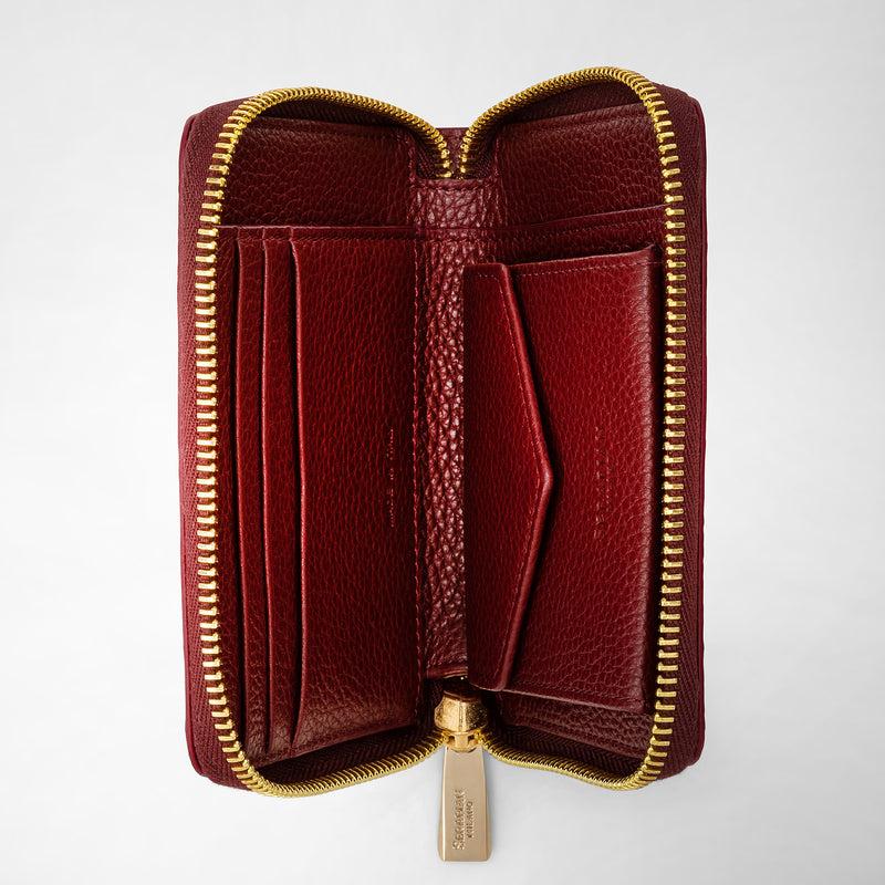 Serapian Portafoglio mini con zip in pelle rugiada burgundy Saldi Di Fabbrica