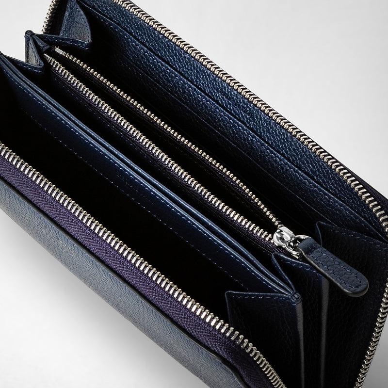 Serapian Portafoglio con zip in pelle rugiada blu navy Hotsell