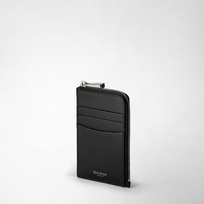 Serapian Portacarte con zip in pelle rugiada nero Qualità Garantita