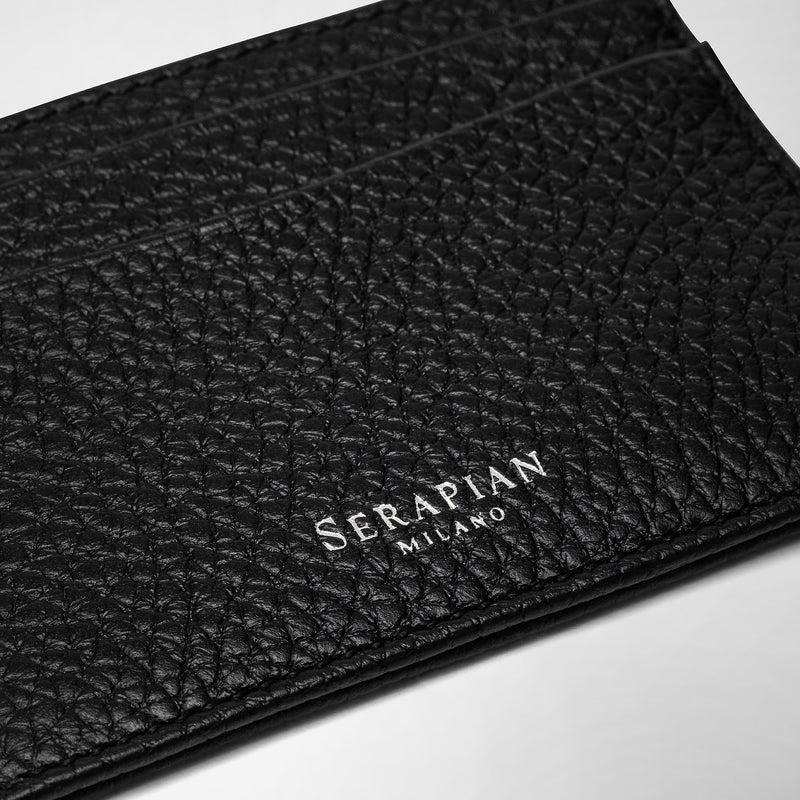 Serapian Portacarte per 4 carte in pelle cachemire nero Sconto