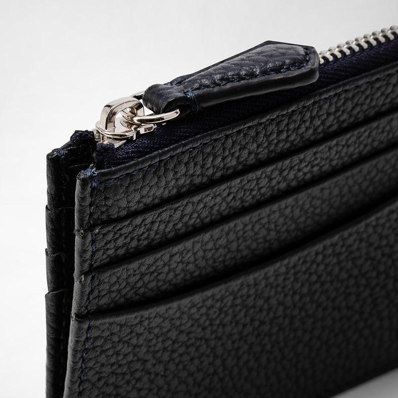 Serapian Zip card case in cachemire leather navy blue Vendite Flash